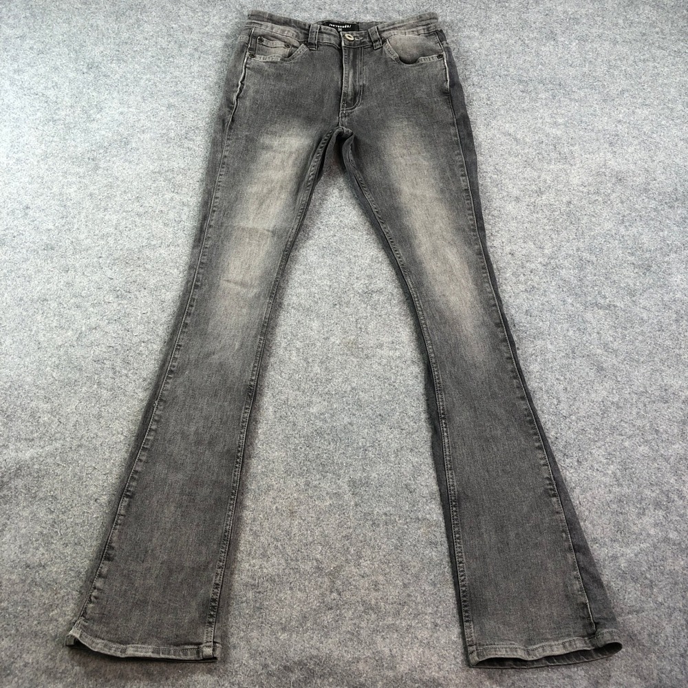 Serenede Mens Flare Jeans 30x34 Slim Fit Acid Wash Stretch Gray Denim Low Rise